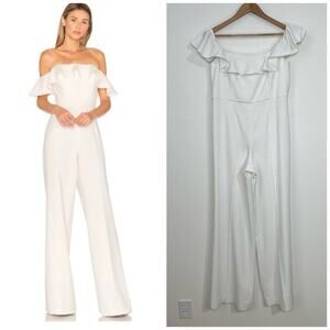 Jay Godfrey Biondi Off The Shoulder Jumpsuit Size 4 White Lined Ruffled